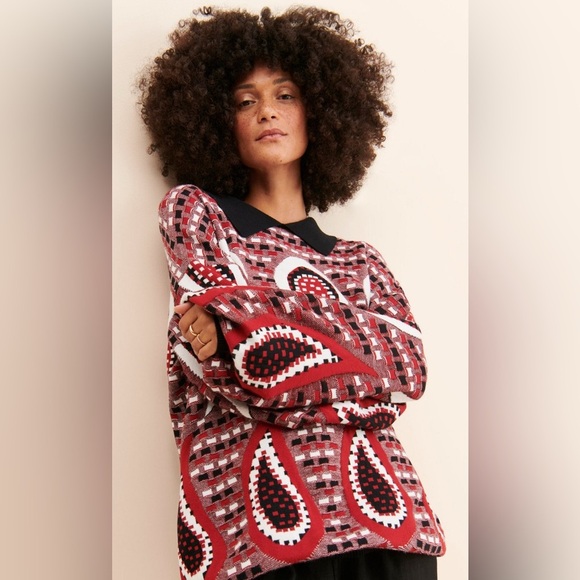 Anthropologie  - French Mauve Red and Black Paisley Sweater - Picture 2 of 5